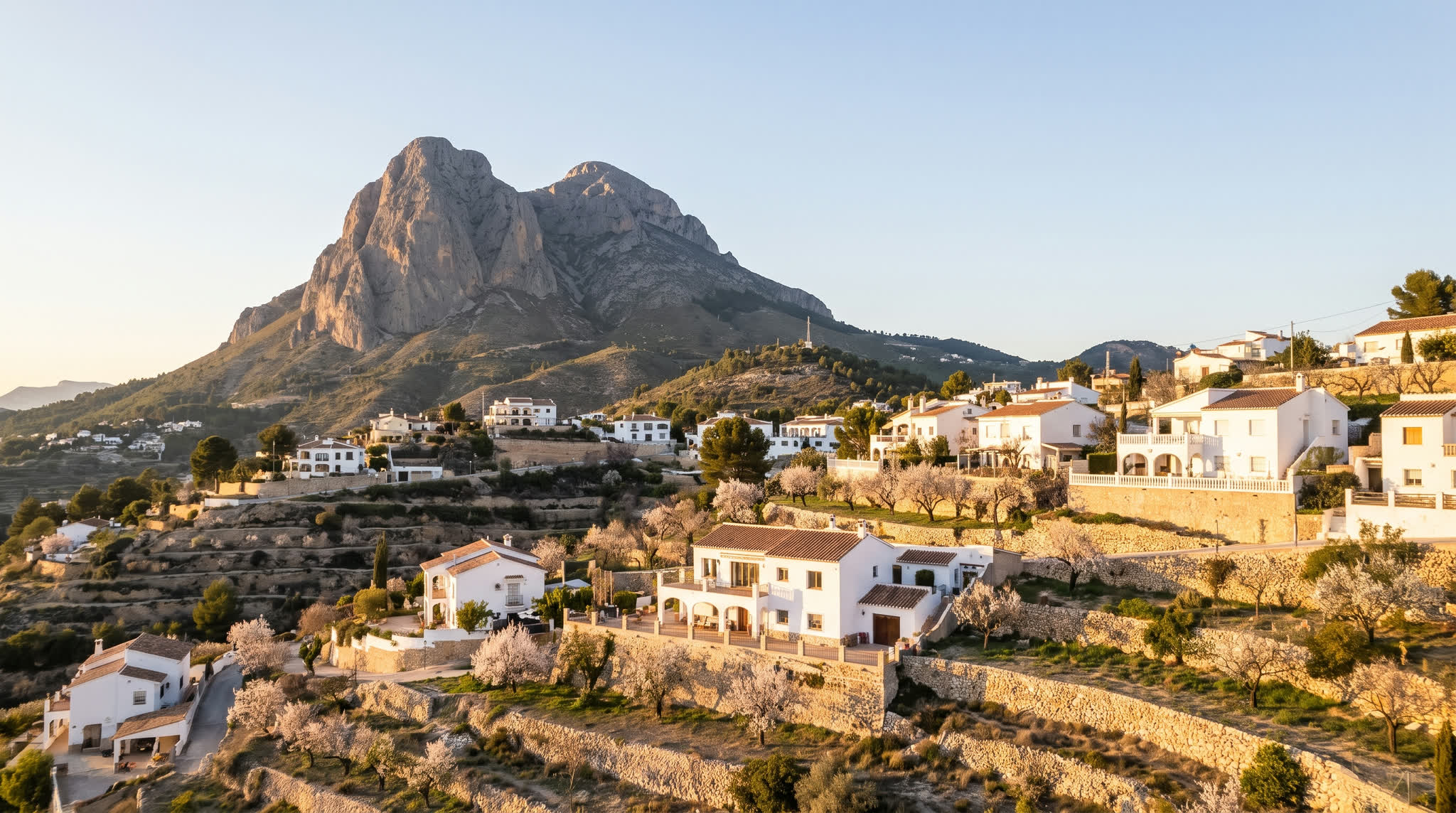 Finestrat villas and Puig Campana mountain, Costa Blanca Spain