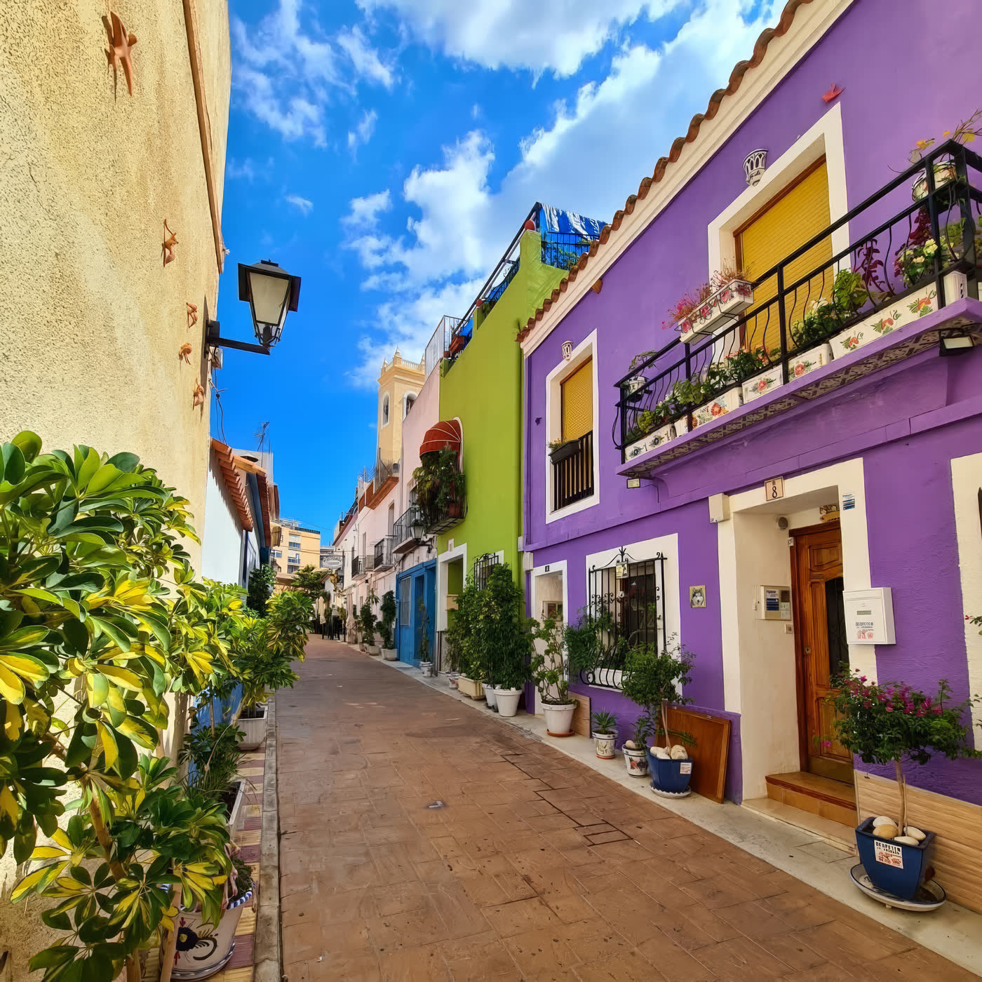 A street of painted houses in Calpe's old town