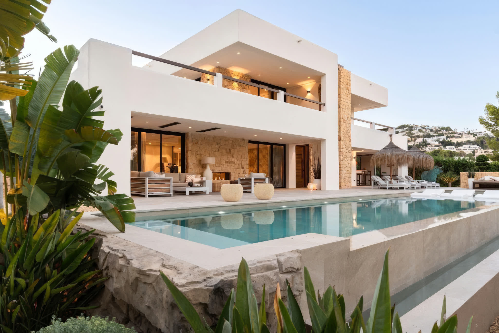 A modern villa with an infinity pool in the evening, Costa Blanca