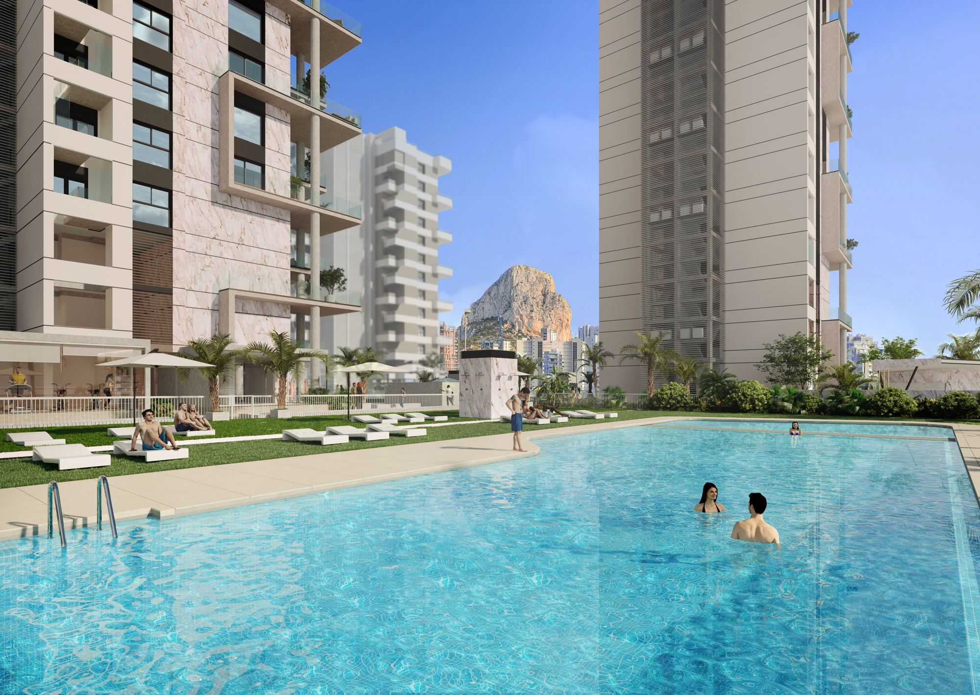 Render of the communal pool below the towers