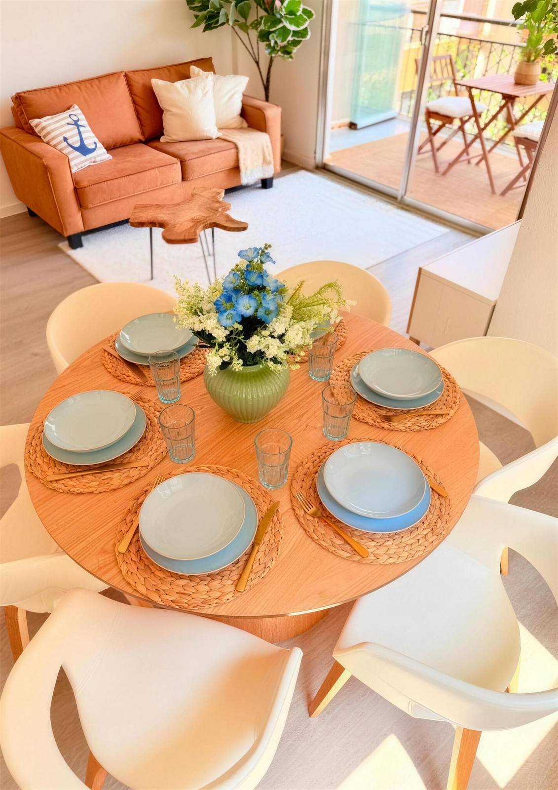 Dining table and living room